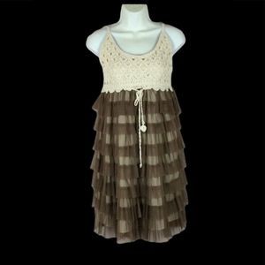 J Gee Crochet Multi Tiered Ruffle Tulle Dress